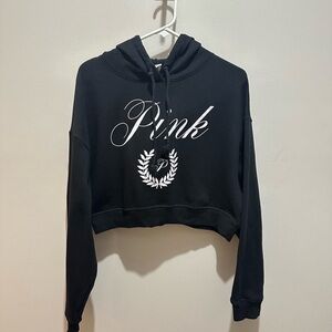 PINK Victoria's Secret Black Cropped Hoodie Sweatshirt